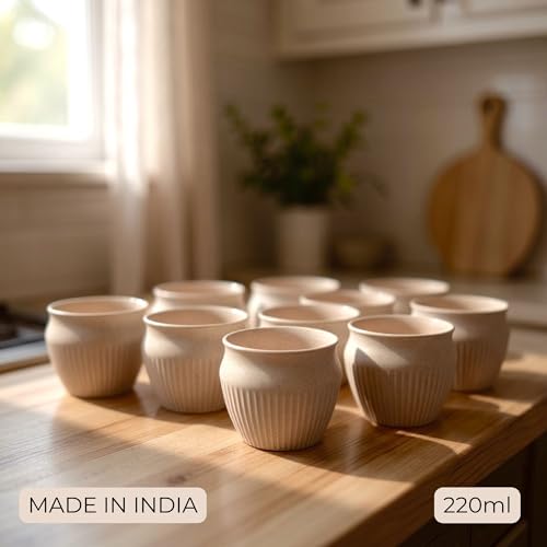 Image of Happy Cove Eco Friendly Cup Set of 6 for Tea | Unbreakable Chai Cups | 225ml | Glass Cup Made with Rice Husk & Bamboo Fibre | Microwave Safe Tea Kulhad | Hot & Cold Coffee Mug, Milk & Tea Cup Set