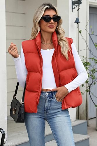 Zeagoo Women Puffer Vest Sleeveless Cropped Outerwear Warm Winter Lightweight Coat Stand Up Collar Down Jackets With Pockets4