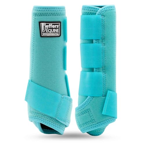 Jeffers Equine Protective Horse Boots 1 Pair Large - Safe Neoprene Leg Guards Durable Strap Closures Front & Hind Support Equestrian Accessories for Travel & Riding - Turquoise