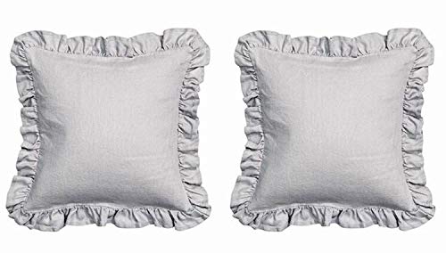 Meaning4 Juego de 2 fundas de almohada con dobladillo volantes, algodón gris o gris, 45 x 45 cm Cover