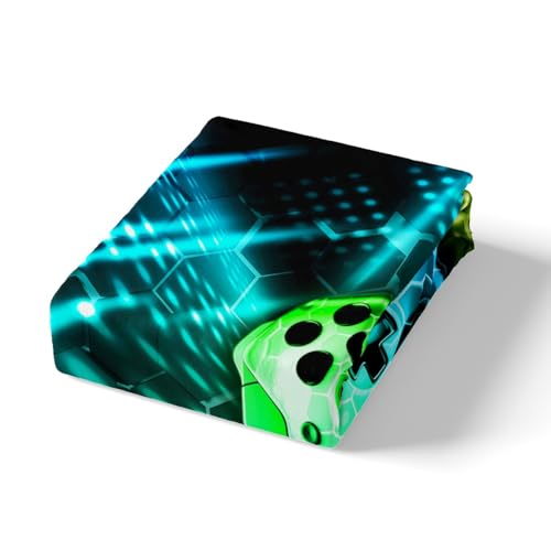 feelingyou Gamer Bedding Set,Honeycomb Gamepad Comforter Cover Set for Teens Kids Boys Room Decor,Blue Green Neon Duvet Cover Breathable Video Games Reversible Bedspread Cover Double Size - Image 4