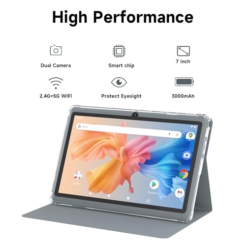 Image of HOTTABLET Tablet 7Inch Android 14.0 with Protective Case, 8GB(3+5GB Expand) RAM+ 32GB ROM, IPS Screen, Dual Camera, Bluetooth 5.0 WiFi Tab (Gray)