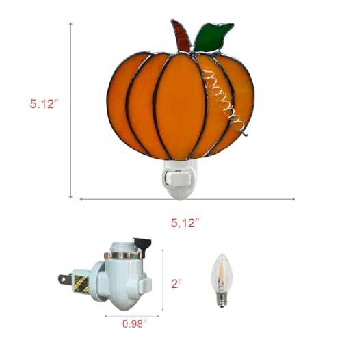 Image of CHEZBABY Stained Glass Night Light Plug into Wall Lamp Decorative Accent Nightlight for Hallway Bedroom Bathroom Kitchen Nature Themed Home Decor for Autumn Thanksgiving Halloween(Pumpkin)