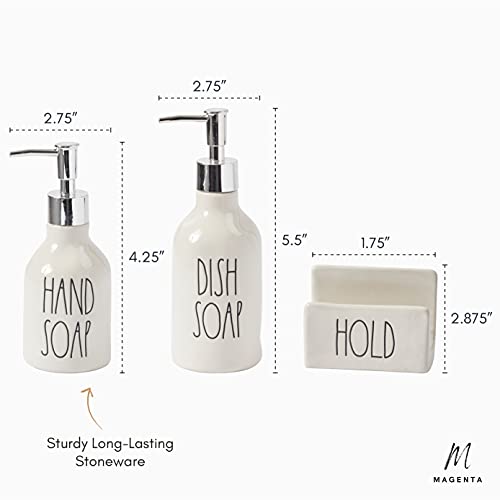 Rae Dunn Dish Time Set With Small And Large Soap Pump Dispensers, Sponge Holder And Tray White #TOP1