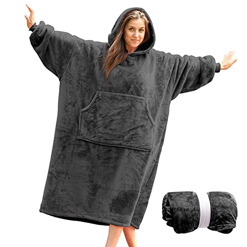 Winkcao Hoodie Decke mit Ärmeln und Kapuze Damen, Decken Hoodie Damen Extra Lang, Weiche Warme Riesen Flanell Kuscheldecke mit Ärmeln,...
