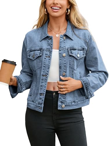 Glamaker Womens Jean Jacket 2025 Basic Trendy Long Sleeve Denim Jackets Button Down Fitted Trucker Shacket with Pockets