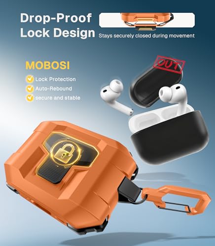 Image of MOBOSI for AirPods Pro 3 Case 2025 with Drop-Proof Lock, Cleaning Kit & Keychain, Compatible with MagSafe, Military-Grade Protection Hard Cover for iPods Pro 3rd Generation, Orange
