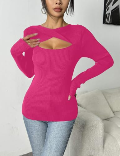Image of Zeagoo Sweaters for Women 2026 Knit Trendy Long Sleeve Lightweight Slim Fit Pullover Cutout Tops S-XXL