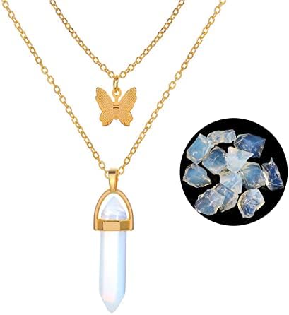 Crystal Necklaces for Women,Crystal Necklace Pendant,Golden Butterfly Pendant NecklaceQuartz Crystal,Crystals and Gemstones,Crystal Jewellery,Healing Crystal Necklace,Crystal Pendant Necklace