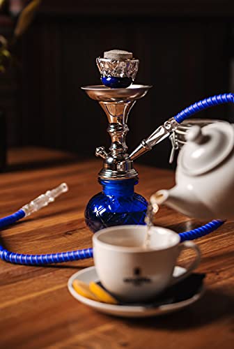 WEELOV Shisha 26 cm, mit 1 Schlauch, Glas-Bowl Wasserpfeife in praktischer Größe, Hookah Orient stylisch - blau – Bild 7