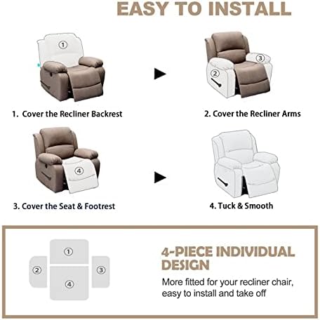 Velvet Recliner Chair Cover 4 Pieces,Sofa Slipcovers 1 Seat Recliner Cover with Pockets Relaxation Armchair Cover Sofa Covers for Living Room
