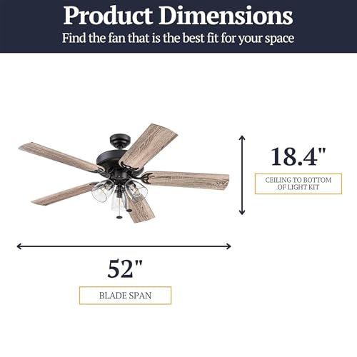 Image of Prominence Home Saybrook 52 Inch Farmhouse LED Indoor Ceiling Fan with Light, Pull Chain Control, 5 Dual Finish Blades, Reversible Motor, Bronze