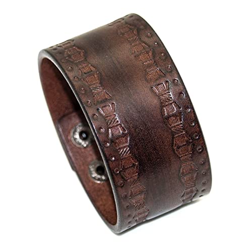 Image of Punk Rock Print Pattern Wristband Wide Leather Cuff Bracelet