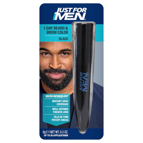 Just for Men 1-Day Beard & Brow Color, Temporary Color for Beard and Eyebrows, For a Fuller, Well-Defined Look, Up to 30 Applications, Black (Packaging May...