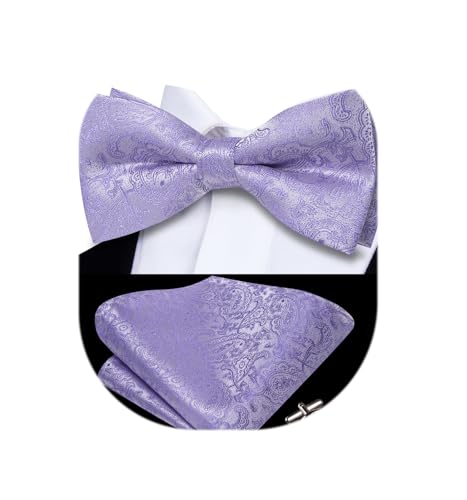 Image of Dubulle Mens Paisley Striped Bowtie Set Pre-tied Bowtie for Men and Pocket Square Set Wedding Business