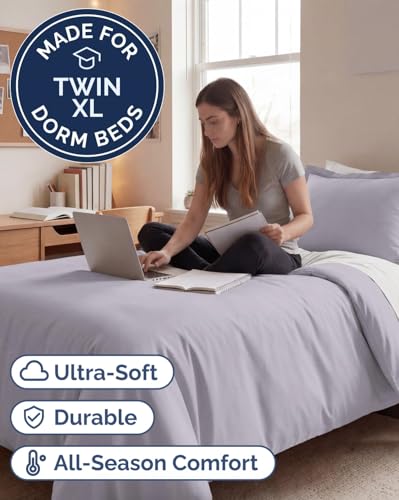 Image of Duvet Cover Twin /Twin XL Size Set - Extra Soft Twin /Twin XL Duvet Cover 68 inch x 90 inch with 1 Pillow Sham for Women, Men, Kids & Teens - Easy-Care & Fade Free with Zipper Closures & Ties (Light Lavender)