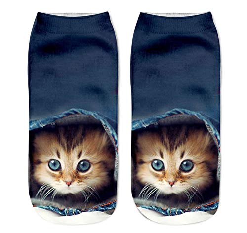 Inf-way 3D Print Casual Socks, Unisex Ankle Socks for Gifts Party (Cats 7 Pairs)2