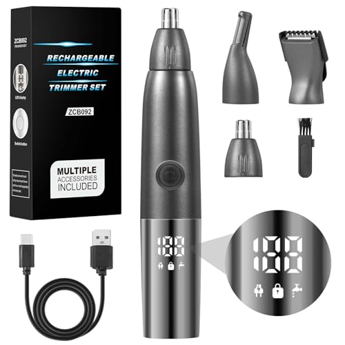 Brencco Cortapelos Nariz, 4 en 1 Corta Pelos Nariz y Orejas Hombre Mujeres Profesional, IPX7 Cortapelos Oreja Quita Pelos para Barba Ceja y Vello Facial