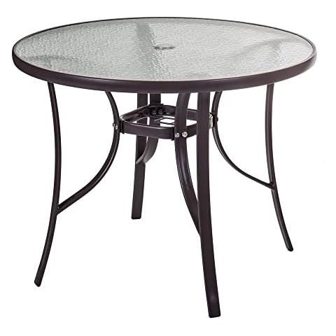 Mesa de jardín Neila Redonda de Cristal y Acero marrón de Ø 90x72 cm Cover