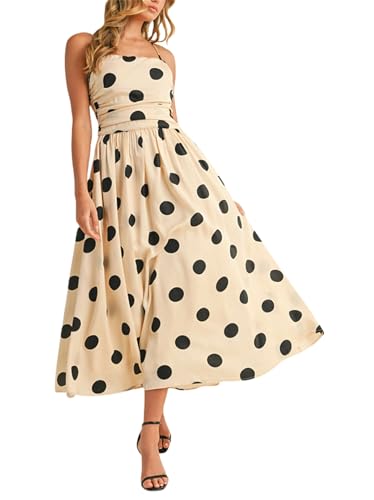 Image of Yuemengxuan Boho Maxi Dresses for Women Spaghetti Strap Flowy Smocked Long Dress Casual Summer Vacation Beach Maxi Dress