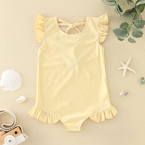 Toddler Girl Swimsuit Ruffled Sleeveless Swimwear 𝐎ne-Piece Girls Bathing Suits with U𝐏F 50+ Sun 𝐏rotection3