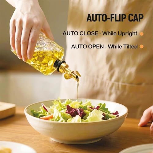 GiftGem 2Pcs Oil Dispenser Bottle for Kitchen, 350ml Diamond Glass Oil Bottle Set with Flip Spout, Decorative Olive Liquid and Vinegar Cruet Drizzler Container - Image 5
