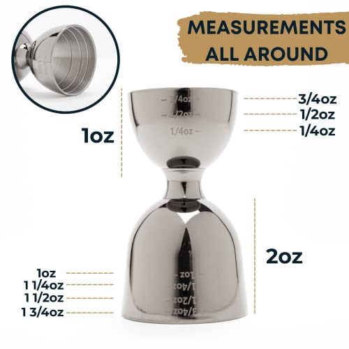 BARIANTTE Silver Bell Jigger for Bartending, Premium Cocktail Jigger 2 oz 1 oz, Shot Measure Jigger, Durable Double Jigger with Measurements Inside - Cocktail Measuring Cup, Mirror Finish Bar Jigger