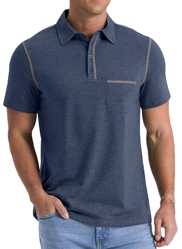 NITAGUT Mens Polo Shirts Casual Short Sleeve Cotton T-Shirt Summer Button Golf Tee with Pocket,Navy Blue, X-Large NITAGUT Mens Polo Shirts Casual Short Sleeve Cotton T-Shirt Summer Button Golf Tee with Pocket,Navy Blue, X-Large - Image 5