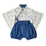 [SLINX] ベビー服 袴 ロンパース 着物 和装 女の子 男の子 フォーマル 赤ちゃん お宮参り 百日祝 初節句 和服ロンパース カバーオール 出産祝い ベビー袴 HF022 (ネイビー, 90)