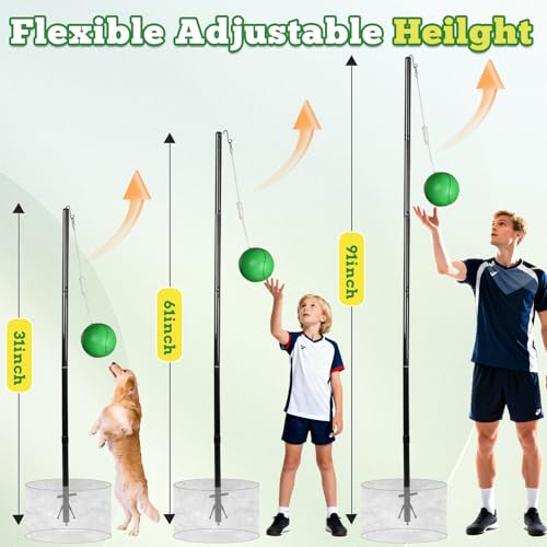 GADFISH Heavy Duty Tetherball Set, Tetherball Pole and Ball Set for Outdoor Backyard, 9ft Adjustable Height Suitable for Adults and Kids (Without Base) (Black)