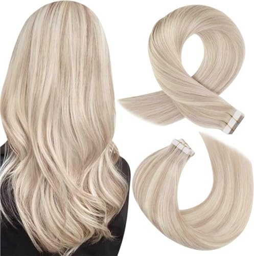 Moresoo Tape in Highlighted Hair Extensions Real Human Hair Ash B...