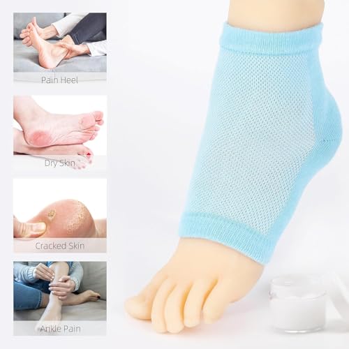 Image of UCRAVO Moisturizing Heel Socks for Women - Blue Gel Silicone Socks for Cracked Heels & Dry Feet - Soothing Hydration Gel Lining & Night Repair Sleeves
