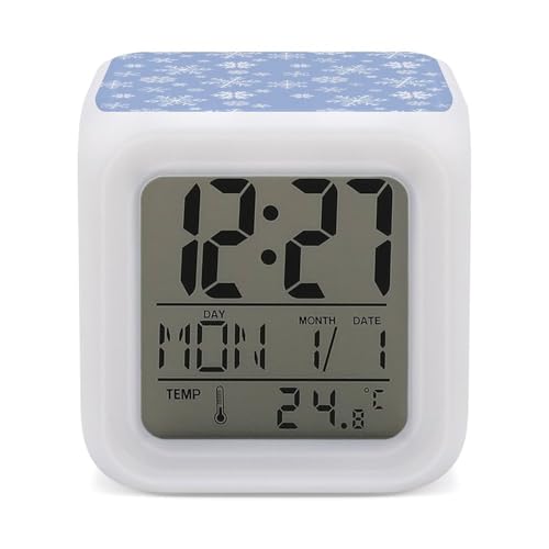 目覚まし時計 雪の華 雪の?晶 めざまし時計 置き時計 デジタル時計 おき時計 小型 卓上ライト 電子時計 目覚まし 電池式 設定が簡単 クロック ベッドサイドランプ ナイトライト 7色ライト変換 温度/時間/月日/曜日表示