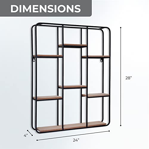 Sheffield Home Decorative Rounded Edge Metal And Wood Floating Shelf, Black And Natural #TOP2