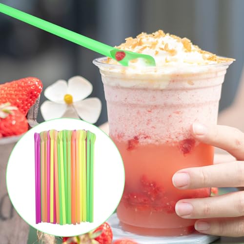 100 Pitillos con Cuchara Desechables de Plástico Flexibles 20 cm miniatura 7