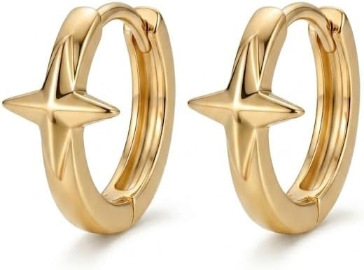 14k Gold Cross Earrings for Women Men Huggie Hoop Earrings Hypoallergenic Lightweight