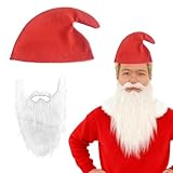 SYTTNUM Gorro De Elfo y Barba De Papá Noel,Gorros De Papa Noel,Disfraz De Duende Rojos y Verde,Sombrero De Navidad Disfraz Sombreros De Fiesta De Navidad Para Niños,Adolescentes y Adultos