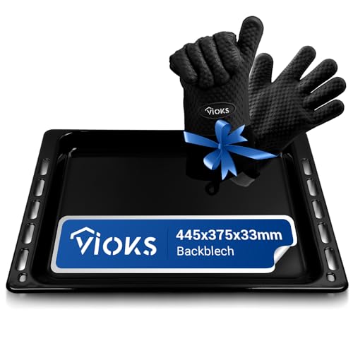 VIOKS Plaque de cuisson haute extensible 445 x 375 x 33 mm et gants de four / plaque à pizza rectangulaire de rechange pour plaque de cuisson