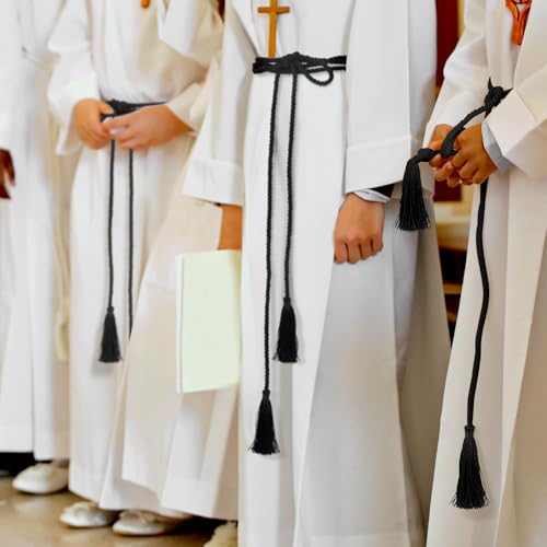 GliCraft 153 Inch Cincture Clergy Rope Monks Religious Rites Celebrating Masses Alba Robes Vestments Ceremonial Decor of Christian Denominations for Priest Deacon Altar Server(Black, Tassel)