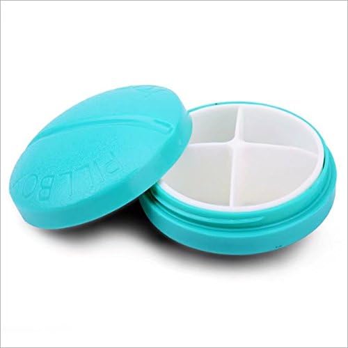RICISUNG Compact Round Pill Box Organizer Four Compartments Color--BLUE