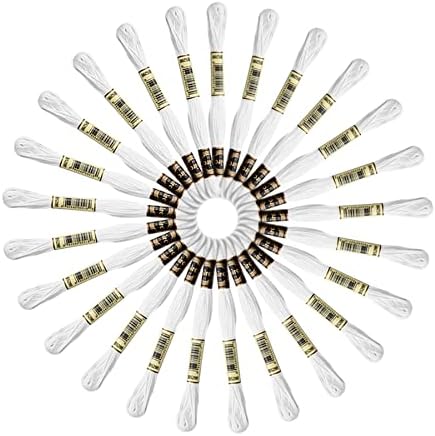Acrice 25 Skeins White Embroidery Floss Black Embroidery Threads Cotton Cross Stitch Threads for Friendship Bracelet String and DIY Embroidery Project (25 Skeins White)