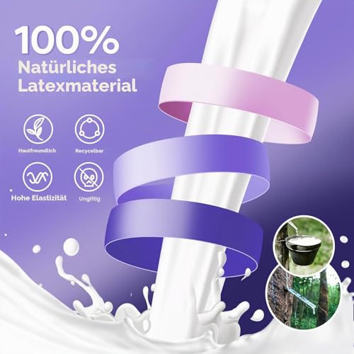 Fokky Fitnessbänder [5er Set], 100% Naturlatex Resistance Bands Widerstandsbänder mit Übungsanleitung auf Deutsch & Tragebeutel, Gymnastikband Fitnessband für Muskelaufbau Pilates Yoga
