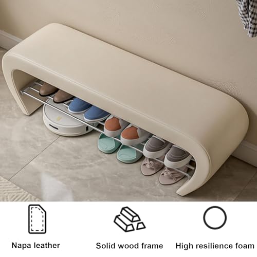 Banc d'entrée beige avec coussin et meuble de rangement chaussures - 6