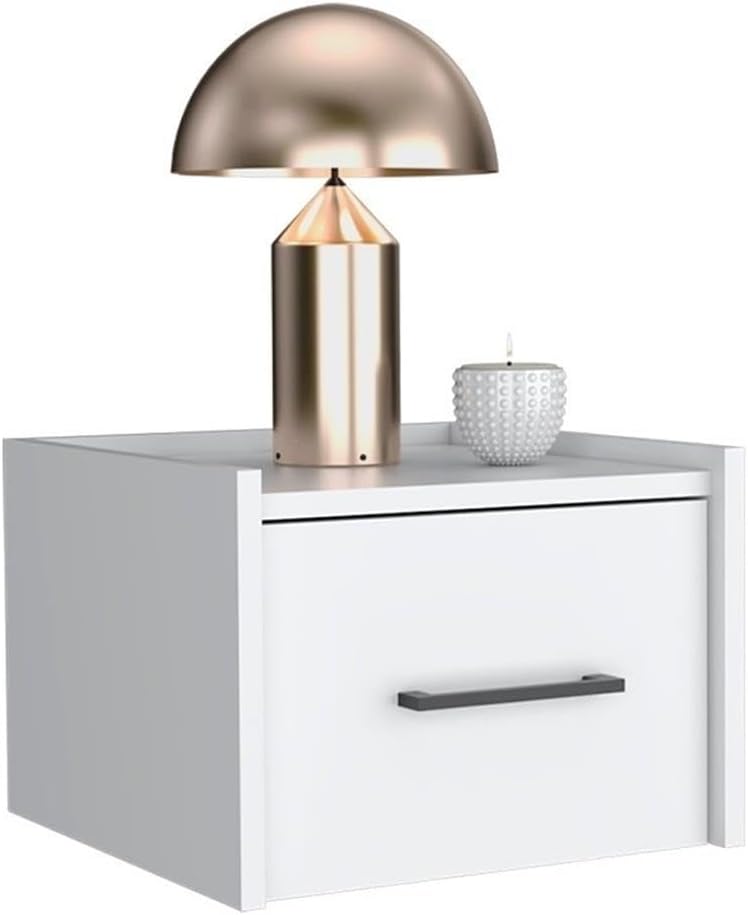 DEPOT E-SHOP Yorktown Floating Nightstand, Space-Saving Design with Handy Drawer and Surface, White