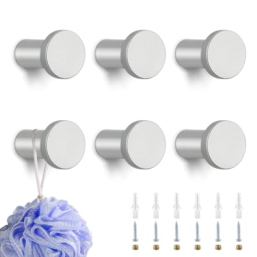 BUOSHUO 6 Pièces Crochets à Visser Patère Murale 35 mm, Patere Salle de Bain, Crochets Muraux en Acier Inox, Avec vis de montage (argent)