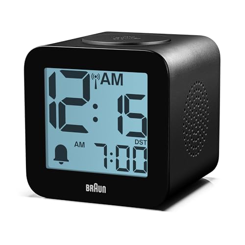 Braun Reloj Despertador Digital radiocontrol para Zona horaria centroeuropea (DCF) con repetición de Alarma, Pantalla LCD Positiva y Alarma Sonora Crescendo en Color Negro, Modelo BC25BP-DCF