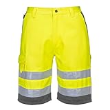 Portwest Hi-Vis P/C Shorts Cargo Visibility Reflective Summer Cool Work Wear Pants ANSI E, YellowGray, X Large