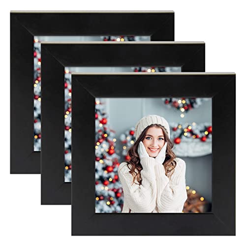 Golden State Art, Black 4x4-inch Square Photo Wood Frames, Smartphone Instagram Picture Frame Collection, Pack of 3