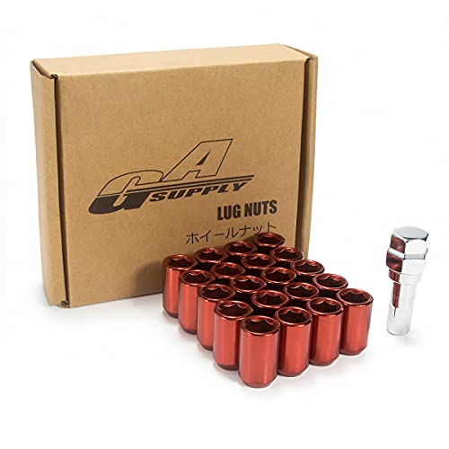 GAsupply スチール製ホイールナットM12×P1.5を内六角にドレスアップ ホイールロックナット 専用ソケット付き レーシングナット タイヤナット カラーナット 貫通ナット 盗難防止 赤
