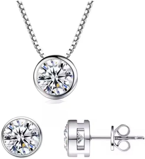 Silver Necklace and Earrings Set for Women-Elegant Sterling Silver Jewelry with Crystal Pendant - Image 4